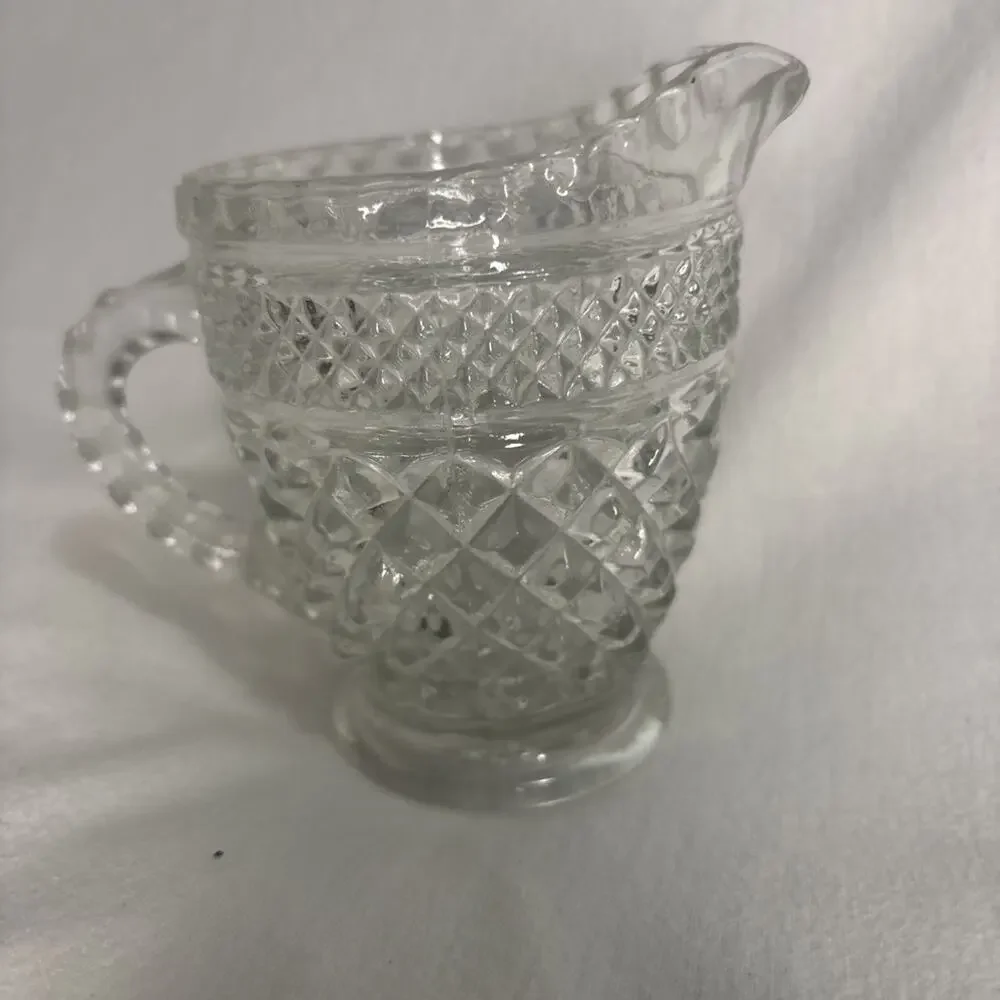 Vintage Anchor Hocking Wexford Glass Creamer ~ Crystal Clear Diamond Cut Pattern